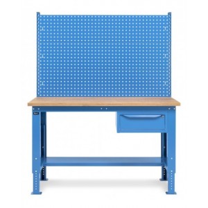 Banco da lavoro regolabile in altezza Work Up WORK1517 con parete attrezzata e 1 cassetto