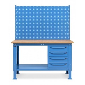 Banco da lavoro regolabile in altezza Work Up WORK1519 con parete attrezzata e 4 cassetti