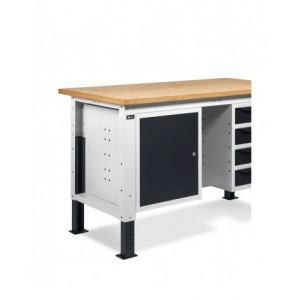 Banco da lavoro regolabile in altezza Work Up WORK1520 con parete attrezzata, 4 cassetti e 1 armadio con porta