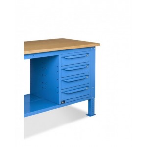 Banco da lavoro regolabile in altezza Work Up WORK1521 con parete attrezzata, 4 cassetti e 1 armadio con porta