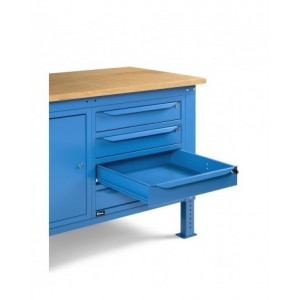 Banco da lavoro regolabile in altezza Work Up WORK1525 con parete attrezzata, 4 cassetti e 1 armadio con porta