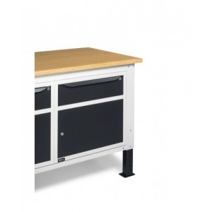 Banco da lavoro regolabile in altezza Work Up WORK1526 con parete attrezzata e 2 armadi con porta parziale e 1 cassetto