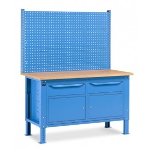 Banco da lavoro regolabile in altezza Work Up WORK1527 con parete attrezzata e 2 armadi con porta parziale e 1 cassetto