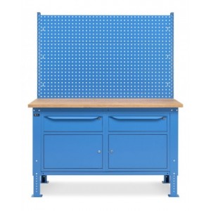 Banco da lavoro regolabile in altezza Work Up WORK1527 con parete attrezzata e 2 armadi con porta parziale e 1 cassetto