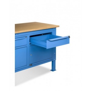 Banco da lavoro regolabile in altezza Work Up WORK1527 con parete attrezzata e 2 armadi con porta parziale e 1 cassetto
