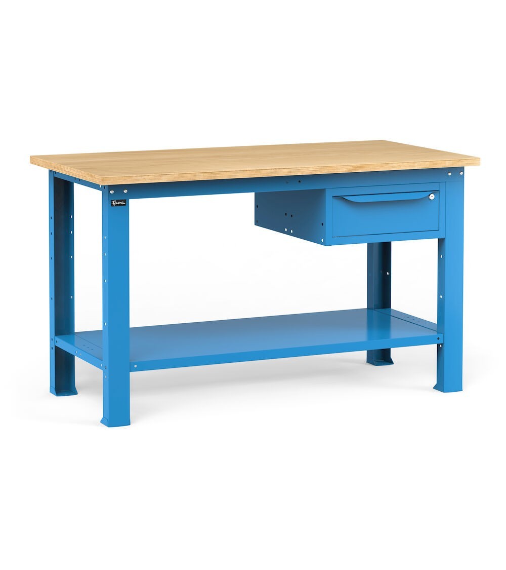 Banco da officina con 1 cassetto, 150 cm, Blu