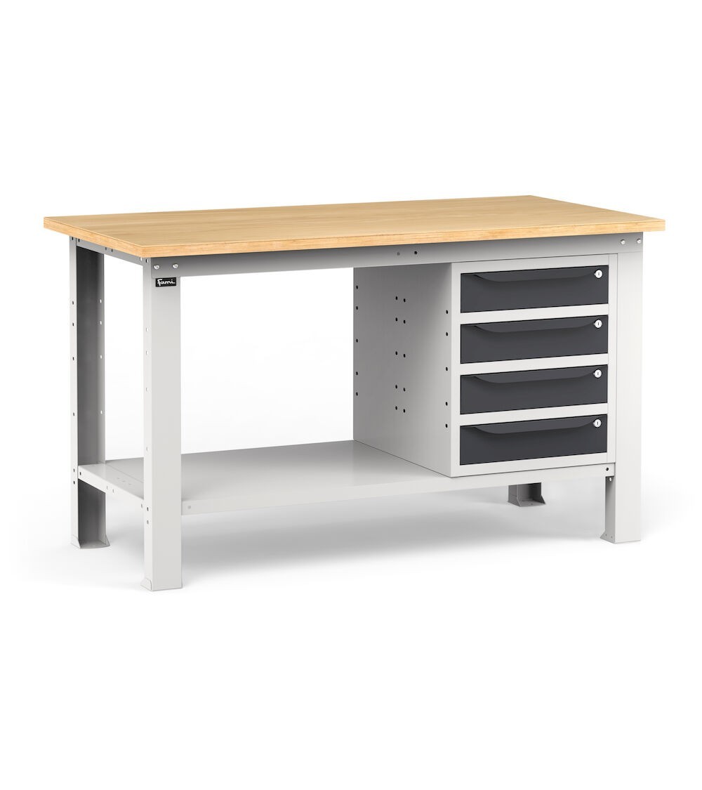 Banco da officina con 4 cassetti, 150 cm, Grigio e antracite