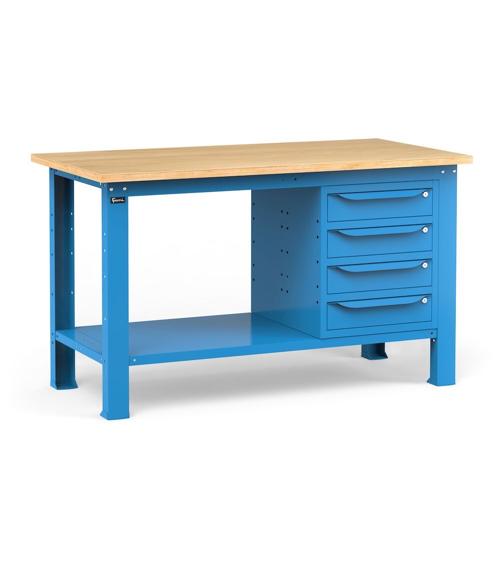 Banco da officina con 4 cassetti, 150 cm, Blu