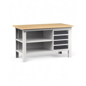 Banco con 4 cassetti, chiusura posteriore e piano, 150 cm, Grigio e antracite