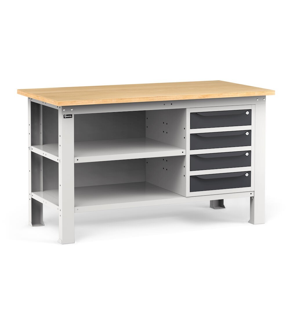 Banco con 4 cassetti, chiusura posteriore e piano, 150 cm, Grigio e antracite