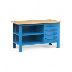 Banco con 4 cassetti, chiusura posteriore e piano, 150 cm, Blu