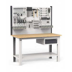 Banco con cassetto, parete porta attrezzi e accessori, 150 cm, Grigio e antracite