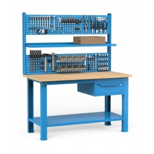 Banco con cassetto, parete porta attrezzi e accessori, 150 cm, Blu