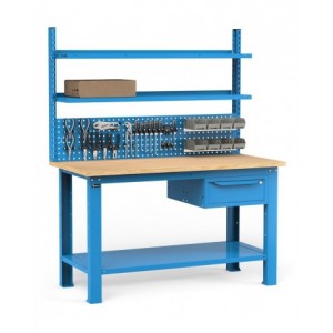 Banco con cassetto, parete porta attrezzi e accessori, 150 cm, Blu