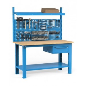 Banco con cassetto, parete porta attrezzi e accessori, 150 cm, Blu