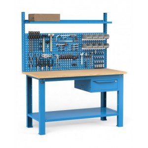 Banco con cassetto, parete porta attrezzi e accessori, 150 cm, Blu