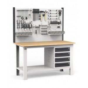 Banco con 4 cassetti, parete porta attrezzi e accessori, 150 cm, Grigio e antracite