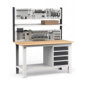 Banco con 4 cassetti, parete porta attrezzi e accessori, 150 cm, Grigio e antracite