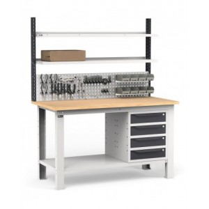 Banco con 4 cassetti, parete porta attrezzi e accessori, 150 cm, Grigio e antracite