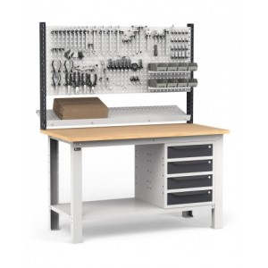 Banco con 4 cassetti, parete porta attrezzi e accessori, 150 cm, Grigio e antracite