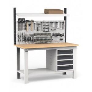 Banco con 4 cassetti, parete porta attrezzi e accessori, 150 cm, Grigio e antracite