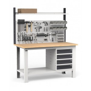 Banco con 4 cassetti, parete porta attrezzi e accessori, 150 cm, Grigio e antracite