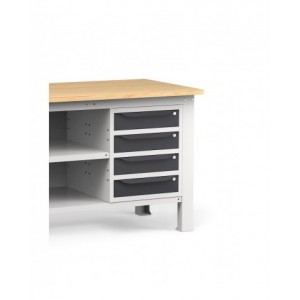 Banco con 4 cassetti, chiusura posteriore, parete portautensili, accessori, 150 cm, Grigio e antracite