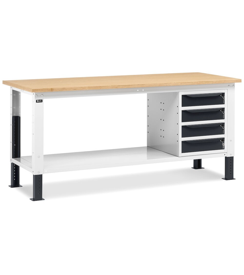 Banco da lavoro WORK2003 con 1 armadio a cassetti con 4 cassetti, L 200cm