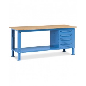 Banco da lavoro WORK2004 con 1 armadio a cassetti con 4 cassetti, 200 cm