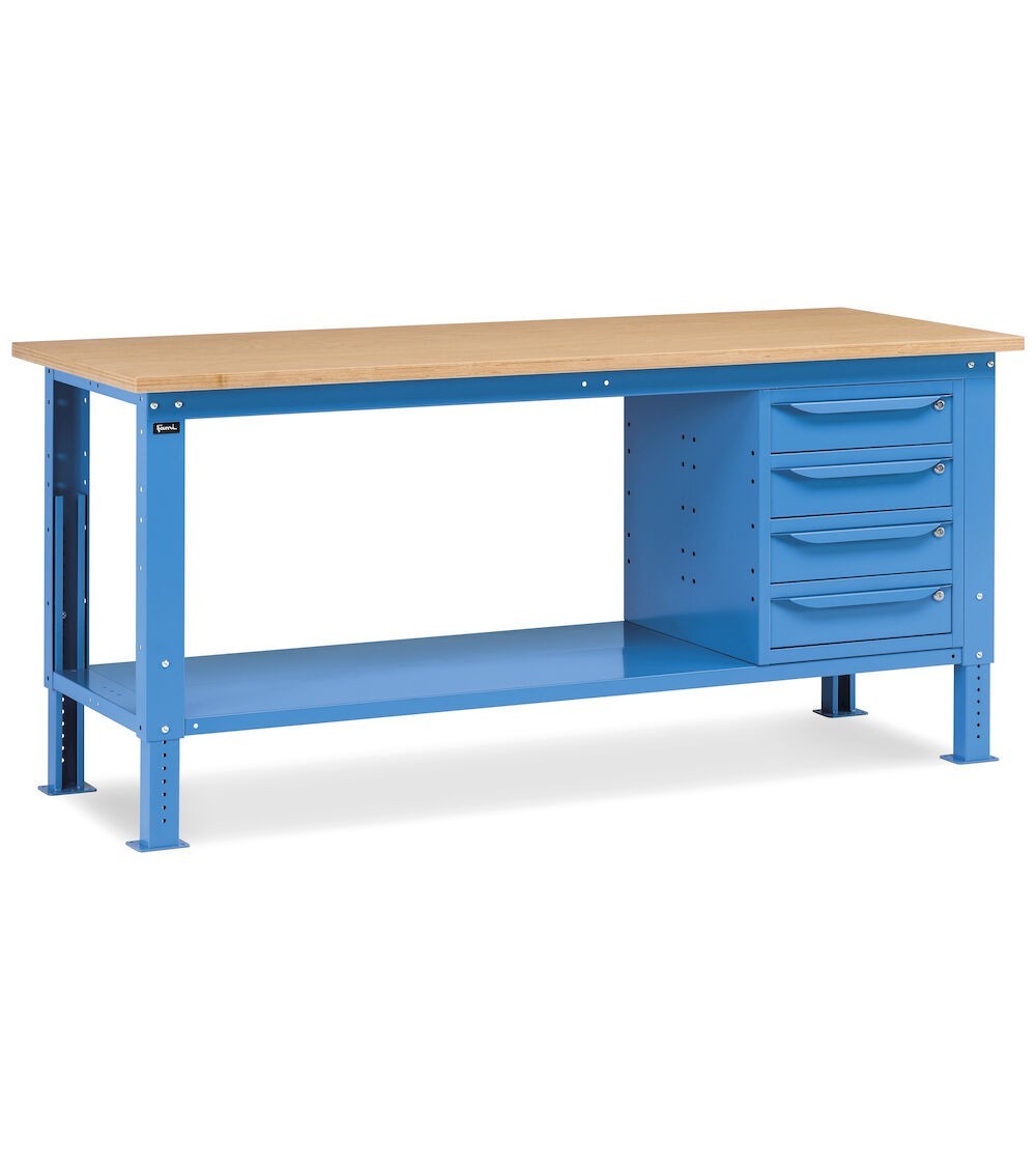 Banco da lavoro WORK2004 con 1 armadio a cassetti con 4 cassetti, 200 cm