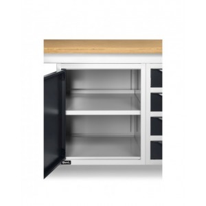 Banco da lavoro WORK2005 con 1 armadio a cassetti con 4 cassetti e 1 armadio con porta, L 200 cm