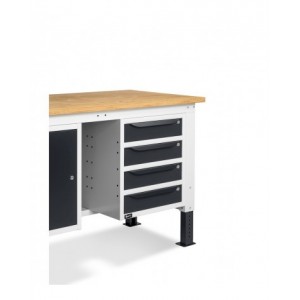 Banco da lavoro WORK2005 con 1 armadio a cassetti con 4 cassetti e 1 armadio con porta, L 200 cm