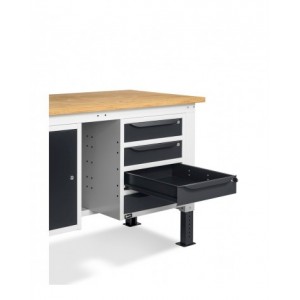 Banco da lavoro WORK2005 con 1 armadio a cassetti con 4 cassetti e 1 armadio con porta, L 200 cm