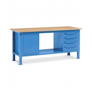 Banco da lavoro WORK2006 con 1 armadio a cassetti con 4 cassetti e 1 armadio con porta, L 200 cm