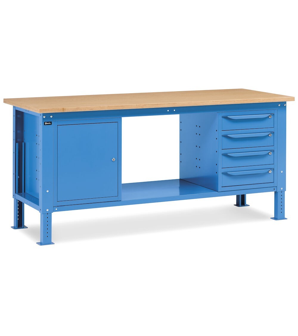 Banco da lavoro WORK2006 con 1 armadio a cassetti con 4 cassetti e 1 armadio con porta, L 200 cm