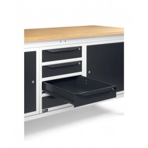 Banco da lavoro WORK2009 con 1 armadio con 4 cassetti e 2 armadi con porta, L 200 cm