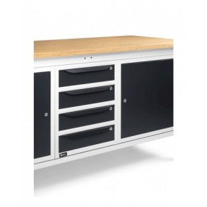 Banco da lavoro WORK2009 con 1 armadio con 4 cassetti e 2 armadi con porta, L 200 cm