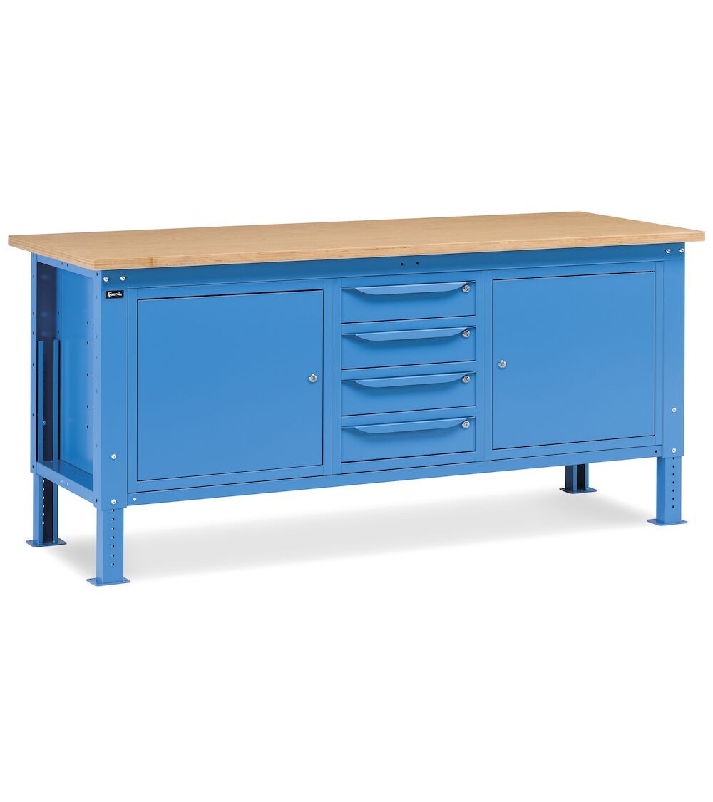 Banco da lavoro WORK2010 con 1 armadio con 4 cassetti e 2 armadi con porta, L 200 cm