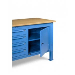 Banco da lavoro WORK2010 con 1 armadio con 4 cassetti e 2 armadi con porta, L 200 cm