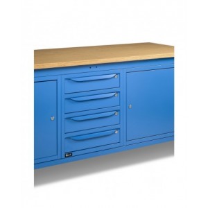 Banco da lavoro WORK2010 con 1 armadio con 4 cassetti e 2 armadi con porta, L 200 cm