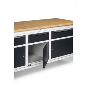 Banco da lavoro WORK2011 con 3 armadi con 1 cassetto e porta, L 200 cm
