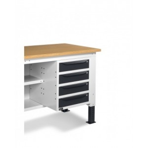 Banco regolabile da 2 mt con piano in acciaio, 4 cassetti, 1 anta e ripiani WORK2014