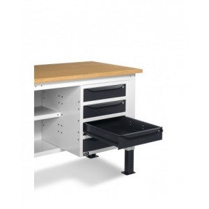 Banco regolabile da 2 mt con piano in acciaio, 4 cassetti, 1 anta e ripiani WORK2014
