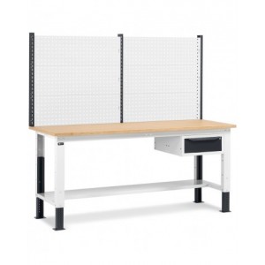 Banco da lavoro regolabile in altezza Work Up WORK2018 con parete attrezzata e 1 cassetto