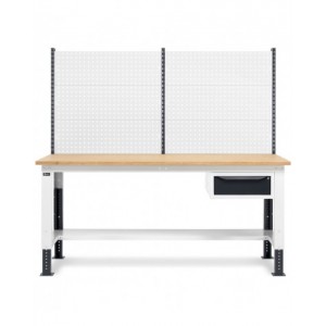 Banco da lavoro regolabile in altezza Work Up WORK2018 con parete attrezzata e 1 cassetto