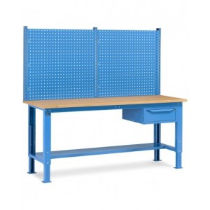 Banco da lavoro regolabile in altezza Work Up WORK2019 con parete attrezzata e 1 cassetto