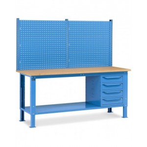 Banco da lavoro regolabile in altezza Work Up WORK2021 con parete attrezzata e 4 cassetti