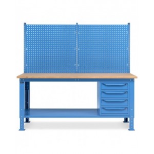 Banco da lavoro regolabile in altezza Work Up WORK2021 con parete attrezzata e 4 cassetti