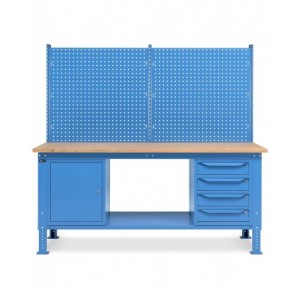 Banco da lavoro regolabile in altezza Work Up WORK2023 con parete attrezzata, 4 cassetti e 1 armadio con porta