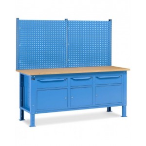 Banco da lavoro regolabile in altezza Work Up WORK2029 con parete attrezzata e 3 armadi con porta parziale e 1 cassetto